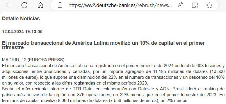 El mercado transaccional de Amrica Latina moviliz un 10% de capital en el primer trimestre